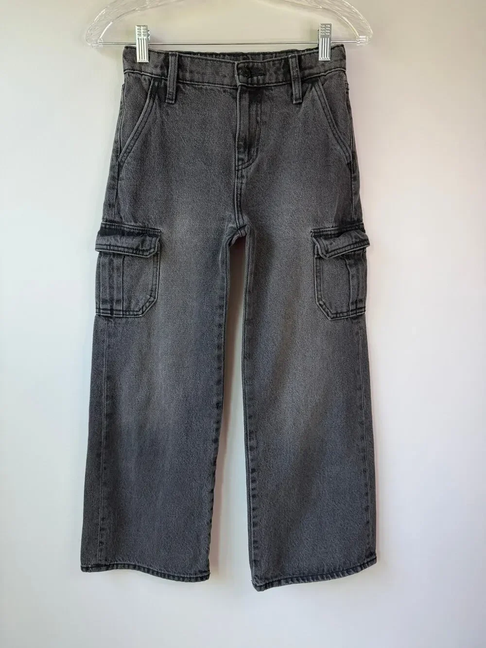 Old Navy Girls Size 10 High Rise Baggy Wide Leg Cargo Jeans Faded Black